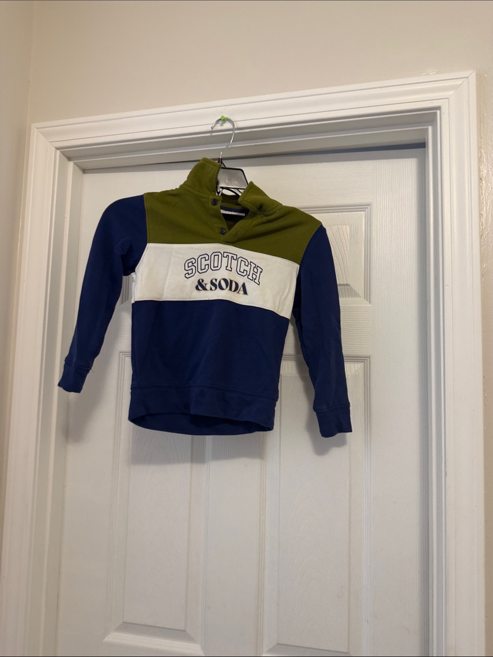 Scotch & Soda Colorblock Funnel-Neck Pullover in Navy, Olive & White